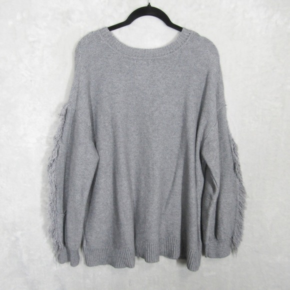 Maurices 2X Gray Fringe Sleeve Sweater Cable Knit Pullover Cozy Oversized - Picture 1 of 10